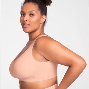 Honeylove size 1X Classic V Neck Wireless Bra Rose Tan Padded Back‎ Smoothing
